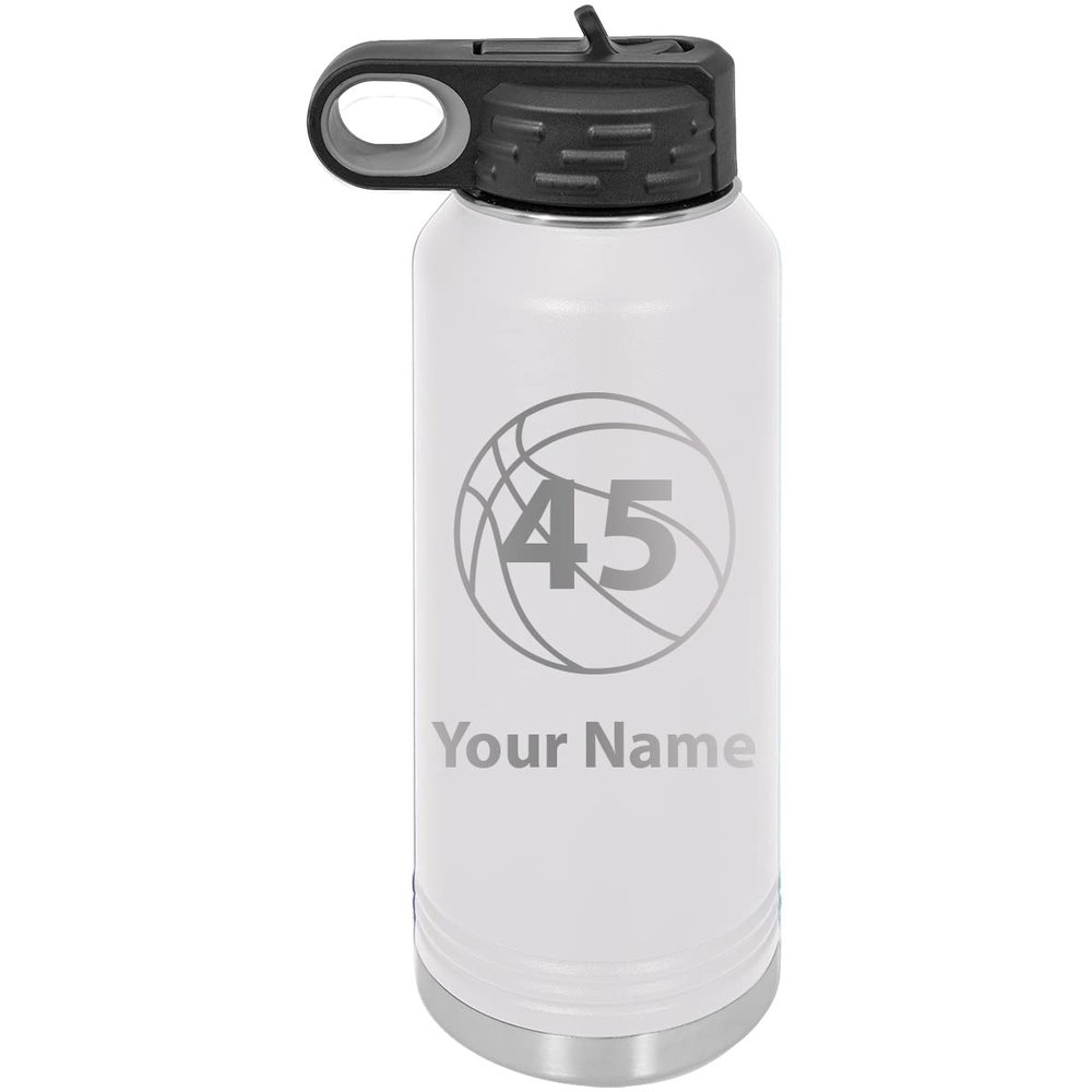 Add Name/Jersey Number BasketballPersonalized Custom Engraved Double Wall Vacuum Hot/Cold Drinks Insulated Stainless 40-Ounce Steel Boys/Girls Sports Team Water Bottle with Flip Top Lid, Straw