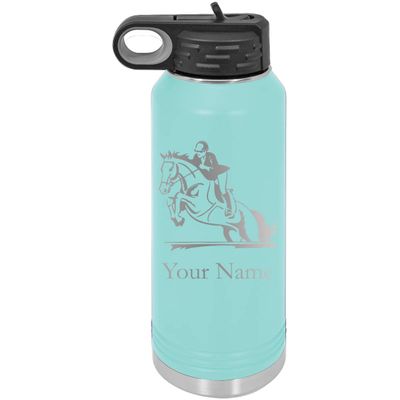 Hunter Jumper English Style Horse Personalized Custom Engraved Double Wall Vacuum Hot/Cold Drinks Insulated Stainless 40-Ounce Steel Boys/Girls Sports Team Water Bottle with Flip Top Lid, Straw