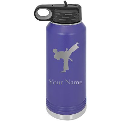 Karate Taekwondo Personalized Custom Engraved Double Wall Vacuum Hot/Cold Drinks Insulated Stainless 20-Ounce Steel Boys/Girls Sports Team Water Bottle with Flip Top Lid, Straw
