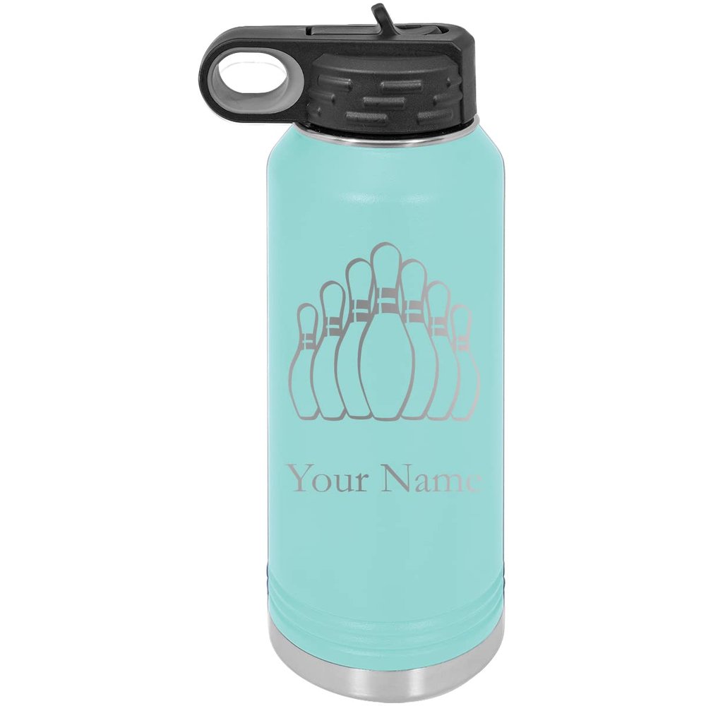 Bowling Team Bowler Personalized Custom Engraved Double Wall Vacuum Hot/Cold Drinks Insulated Stainless 40-Ounce Steel Boys/Girls Sports Team Water Bottle with Flip Top Lid, Straw