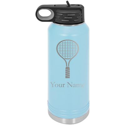 Tenns Racket Personalized Custom Engraved Double Wall Vacuum Hot/Cold Drinks Insulated Stainless 40-Ounce Steel Boys/Girls Sports Team Water Bottle with Flip Top Lid, Straw