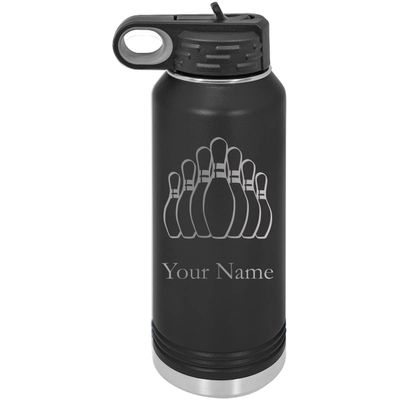 Bowling Team Bowler Personalized Custom Engraved Double Wall Vacuum Hot/Cold Drinks Insulated Stainless 32-Ounce Steel Boys/Girls Sports Team Water Bottle with Flip Top Lid, Straw