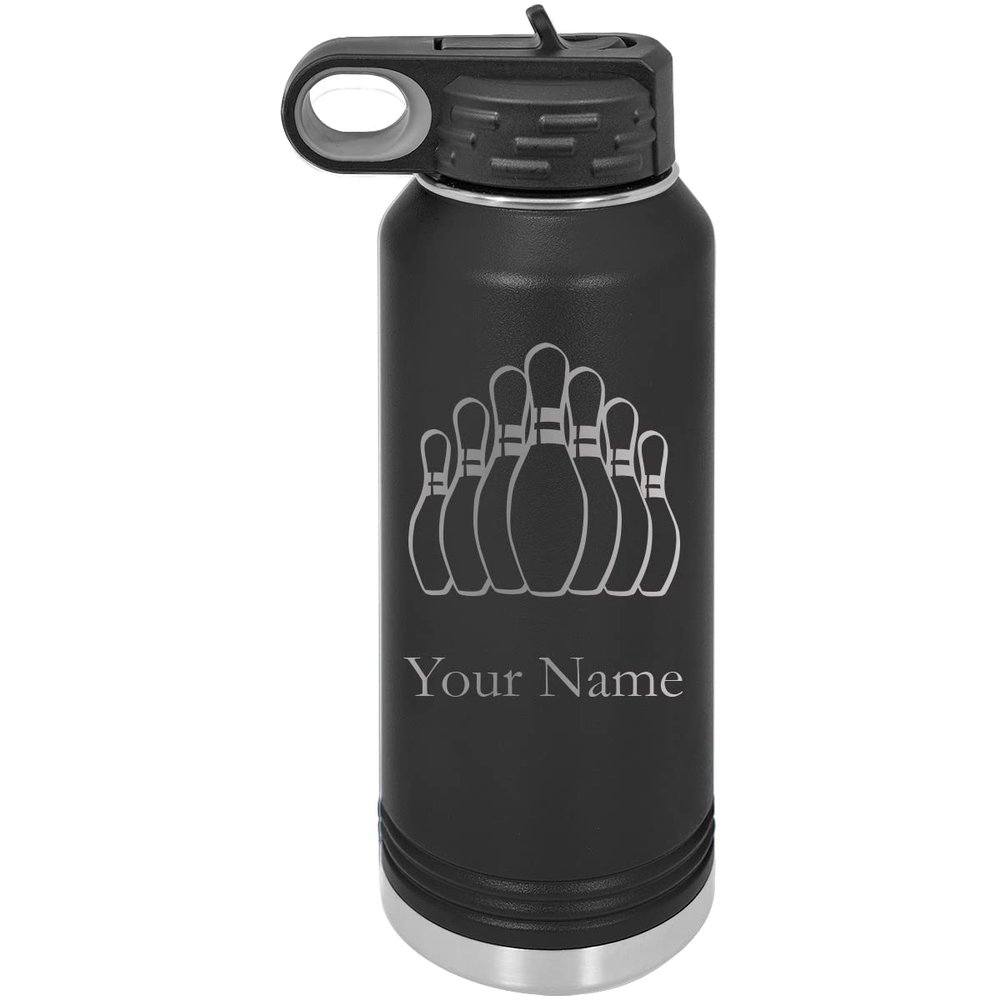 Bowling Team Bowler Personalized Custom Engraved Double Wall Vacuum Hot/Cold Drinks Insulated Stainless 32-Ounce Steel Boys/Girls Sports Team Water Bottle with Flip Top Lid, Straw