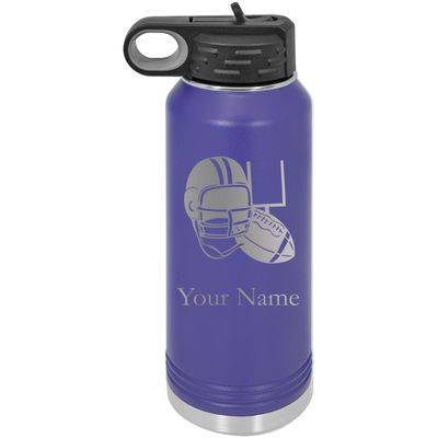 Football Team Player Personalized Custom Engraved Double Wall Vacuum Hot/Cold Drinks Insulated Stainless 40-Ounce Steel Boys/Girls Sports Team Water Bottle with Flip Top Lid, Straw