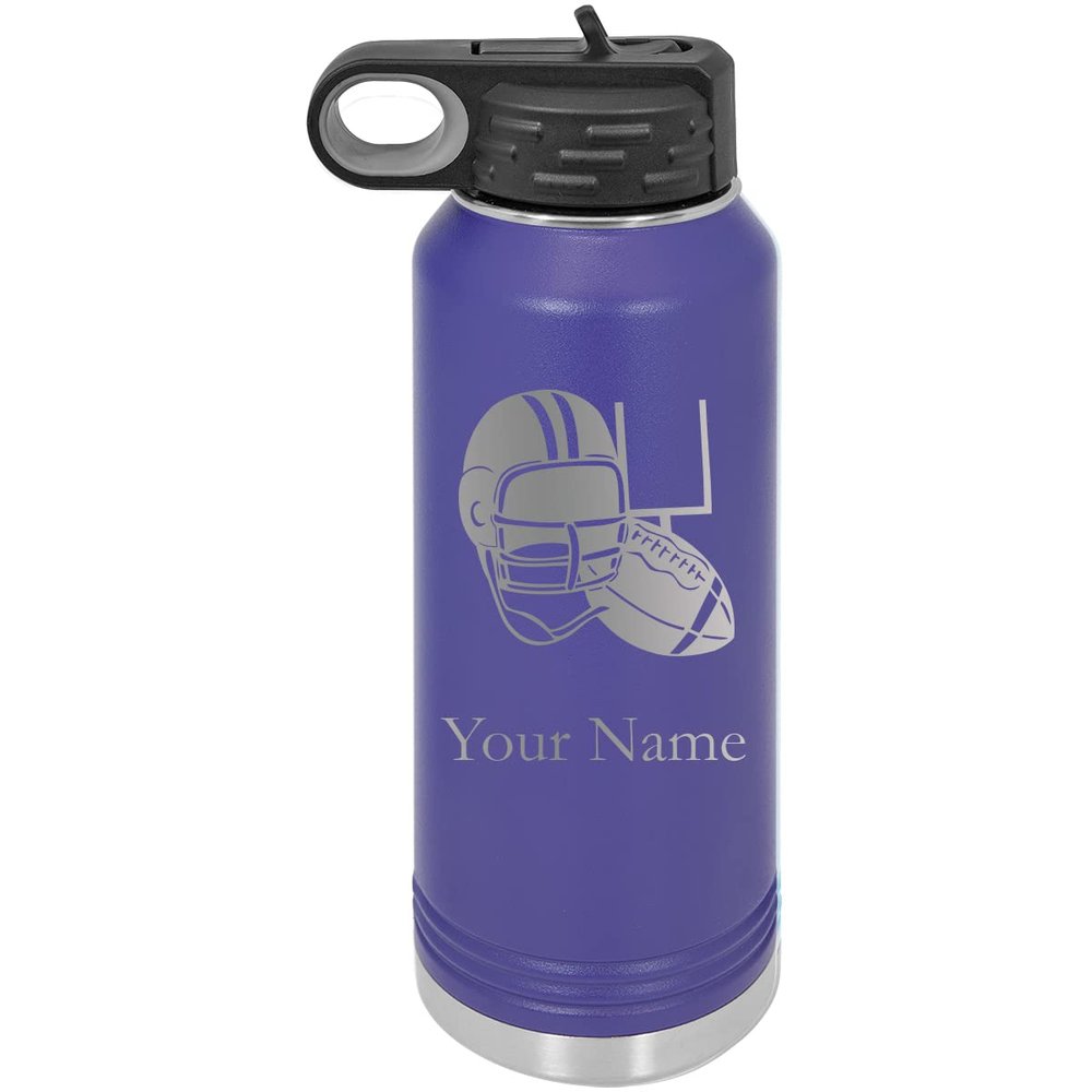 Football Team Player Personalized Custom Engraved Double Wall Vacuum Hot/Cold Drinks Insulated Stainless 40-Ounce Steel Boys/Girls Sports Team Water Bottle with Flip Top Lid, Straw