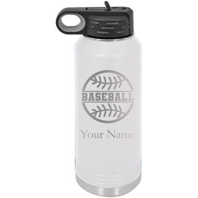 Add Your Name Baseball Personalized Custom Engraved Double Wall Vacuum Hot/Cold Drinks Insulated Stainless 32-Ounce Steel Boys/Girls Sports Team Water Bottle with Flip Top Lid, Straw