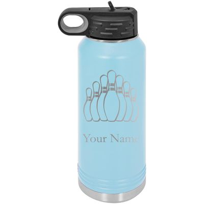 Bowling Team Bowler Personalized Custom Engraved Double Wall Vacuum Hot/Cold Drinks Insulated Stainless 32-Ounce Steel Boys/Girls Sports Team Water Bottle with Flip Top Lid, Straw