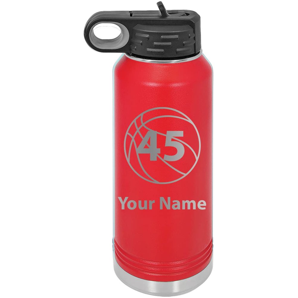Add Name/Jersey Number BasketballPersonalized Custom Engraved Double Wall Vacuum Hot/Cold Drinks Insulated Stainless 40-Ounce Steel Boys/Girls Sports Team Water Bottle with Flip Top Lid, Straw