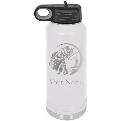 Bass Fishing Jumping Fish Personalized Custom Engraved Double Wall Vacuum Hot/Cold Drinks Insulated Stainless 20-Ounce Steel Boys/Girls Sports Team Water Bottle with Flip Top Lid, Straw