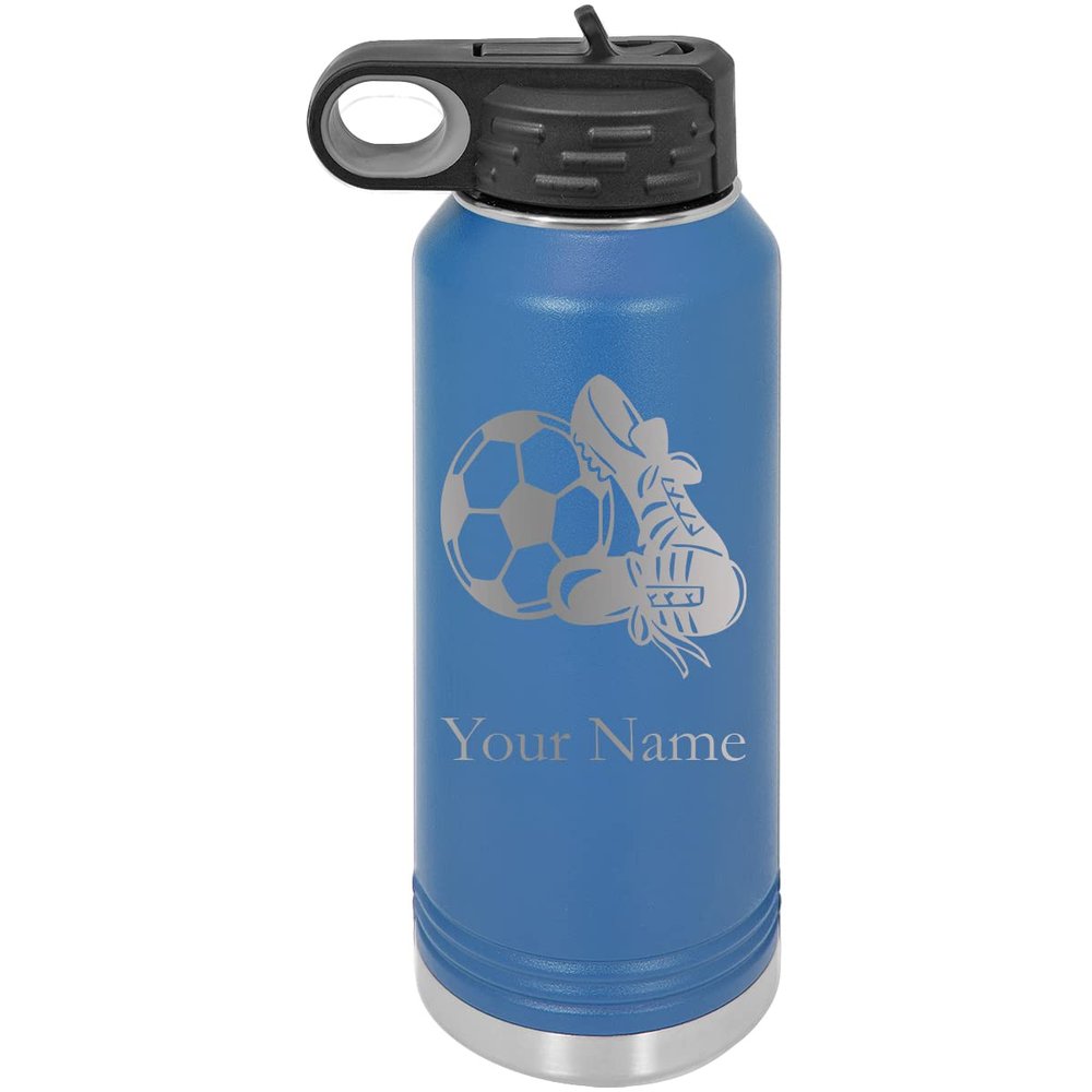 CustomGiftsNow Soccer Team Player Personalized Custom Engraved Double Wall Vacuum Hot/Cold Drinks Insulated Stainless 40-Ounce Steel Boys/Girls Sports Team Water Bottle with Flip Top Lid, Straw