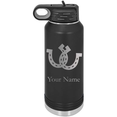 Double Horseshoes Horse Personalized Custom Engraved Double Wall Vacuum Hot/Cold Drinks Insulated Stainless 32-Ounce Steel Boys/Girls Sports Team Water Bottle with Flip Top Lid, Straw