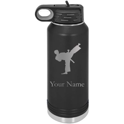 CustomGiftsNow Karate Taekwondo Personalized Custom Engraved Double Wall Vacuum Hot/Cold Drinks Insulated Stainless 20-Ounce Steel Boys/Girls Sports Team Water Bottle with Flip Top Lid, Straw