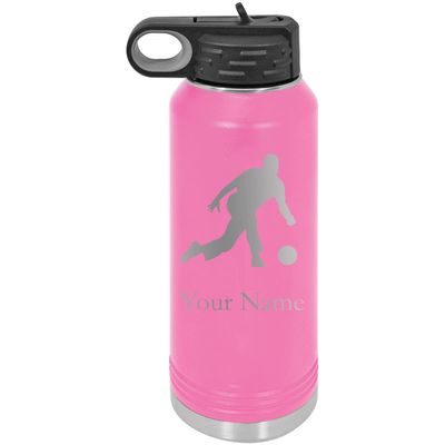 Bowling Team Bowler Personalized Custom Engraved Double Wall Vacuum Hot/Cold Drinks Insulated Stainless 40-Ounce Steel Boys/Girls Sports Team Water Bottle with Flip Top Lid, Straw