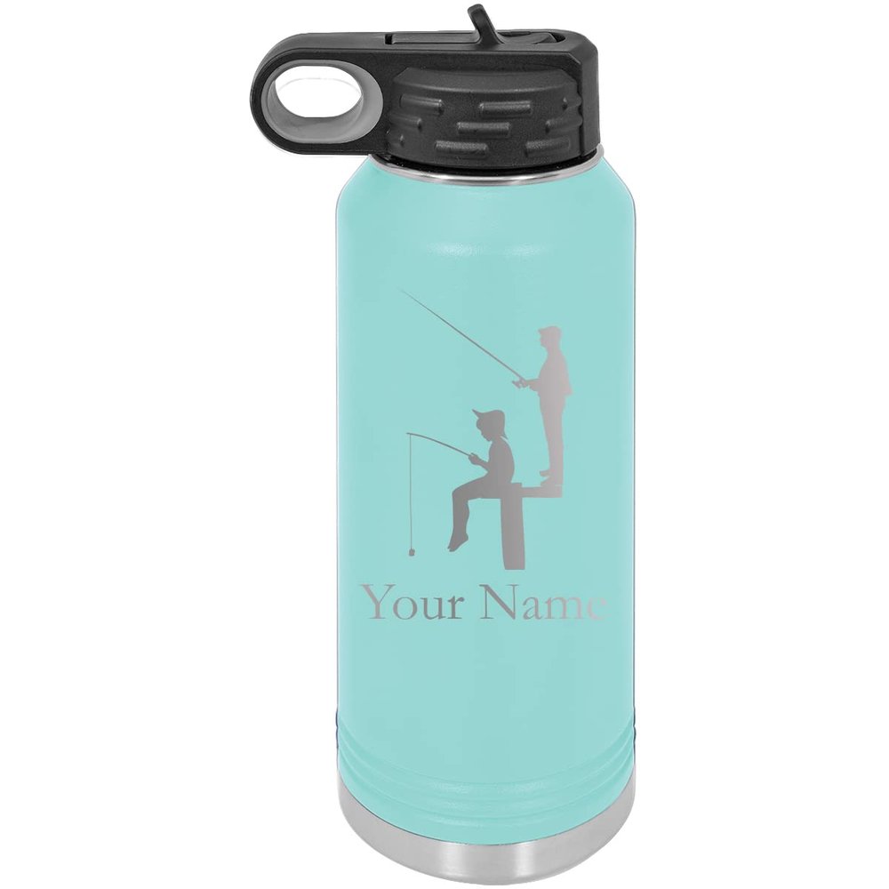 Fishing with Grandson Personalized Custom Engraved Double Wall Vacuum Hot/Cold Drinks Insulated Stainless 32-Ounce Steel Boys/Girls Sports Team Water Bottle with Flip Top Lid, Straw