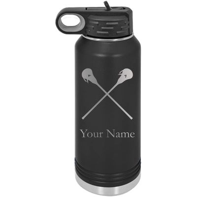 Crossed Lax, Lacrosse Sticks Personalized Custom Engraved Double Wall Vacuum Hot/Cold Drinks Insulated Stainless 40-Ounce Steel Boys/Girls Sports Team Water Bottle with Flip Top Lid, Straw
