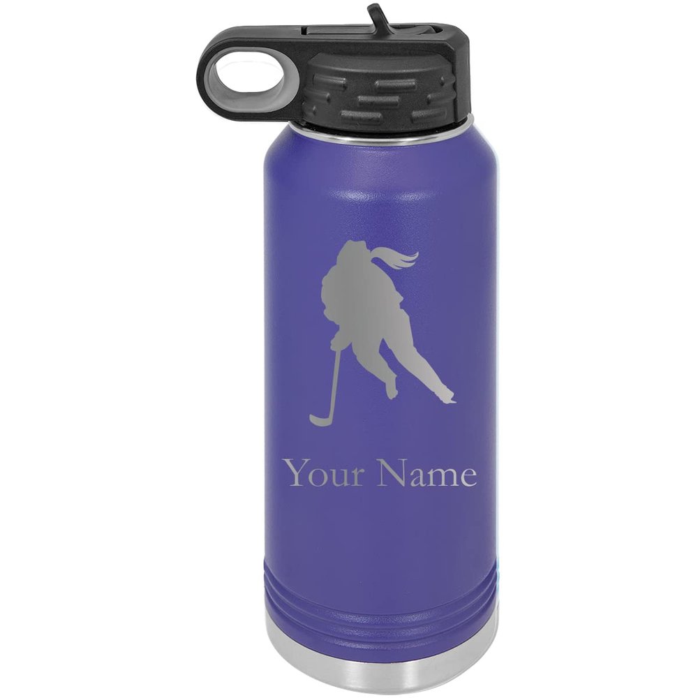 Girl Hockey Player High School Personalized Custom Engraved Double Wall Vacuum Hot/Cold Drinks Insulated Stainless 40-Ounce Steel Boys/Girls Sports Team Water Bottle with Flip Top Lid, Straw