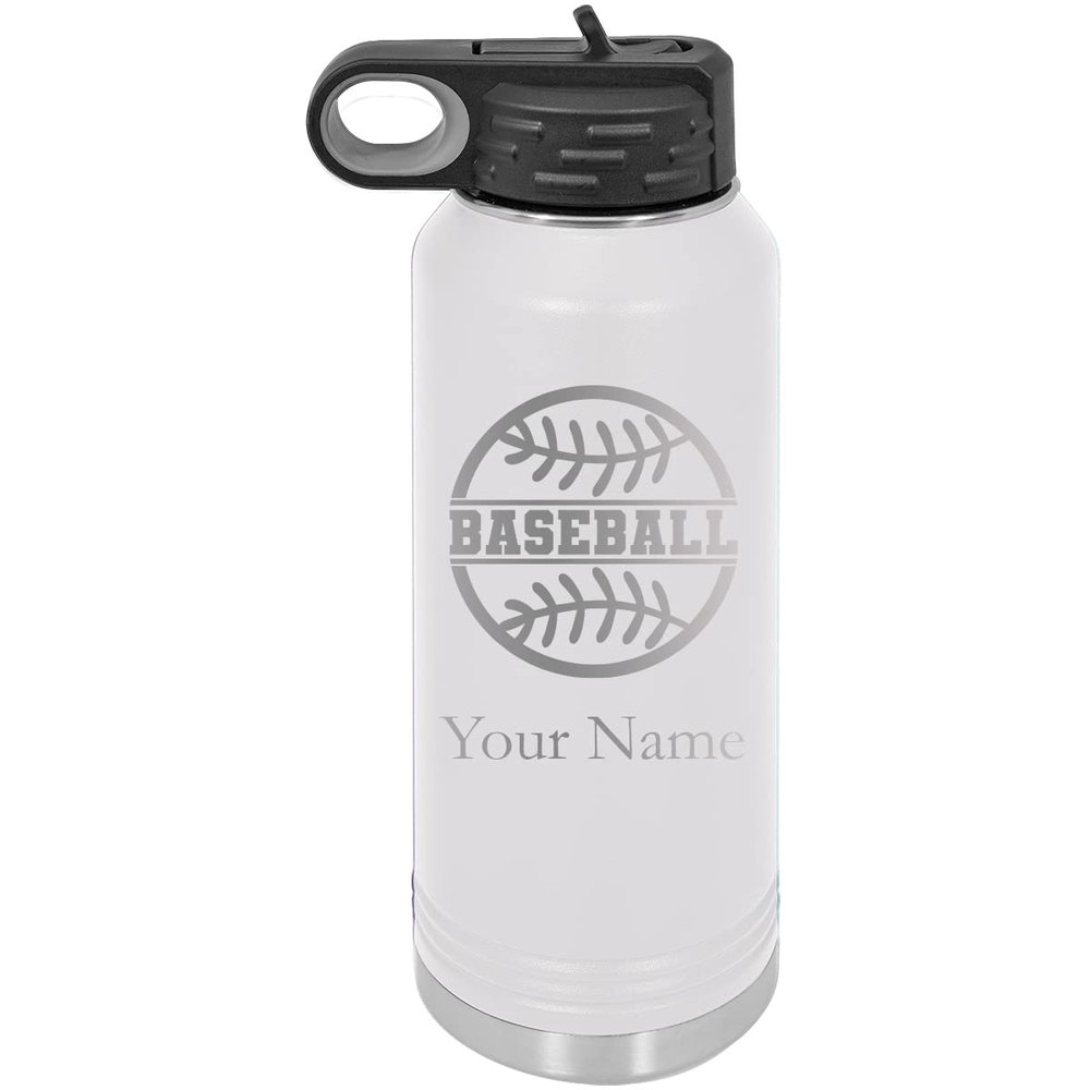 Add Your Name Baseball Personalized Custom Engraved Double Wall Vacuum Hot/Cold Drinks Insulated Stainless 40-Ounce Steel Boys/Girls Sports Team Water Bottle with Flip Top Lid, Straw