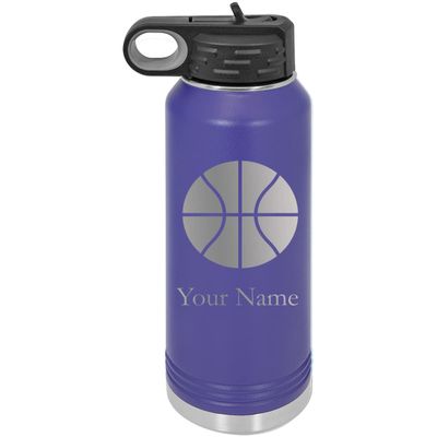 Add Name Basketball Personalized Custom Engraved Double Wall Vacuum Hot/Cold Drinks Insulated Stainless 20-Ounce Steel Boys/Girls Sports Team Water Bottle with Flip Top Lid, Straw