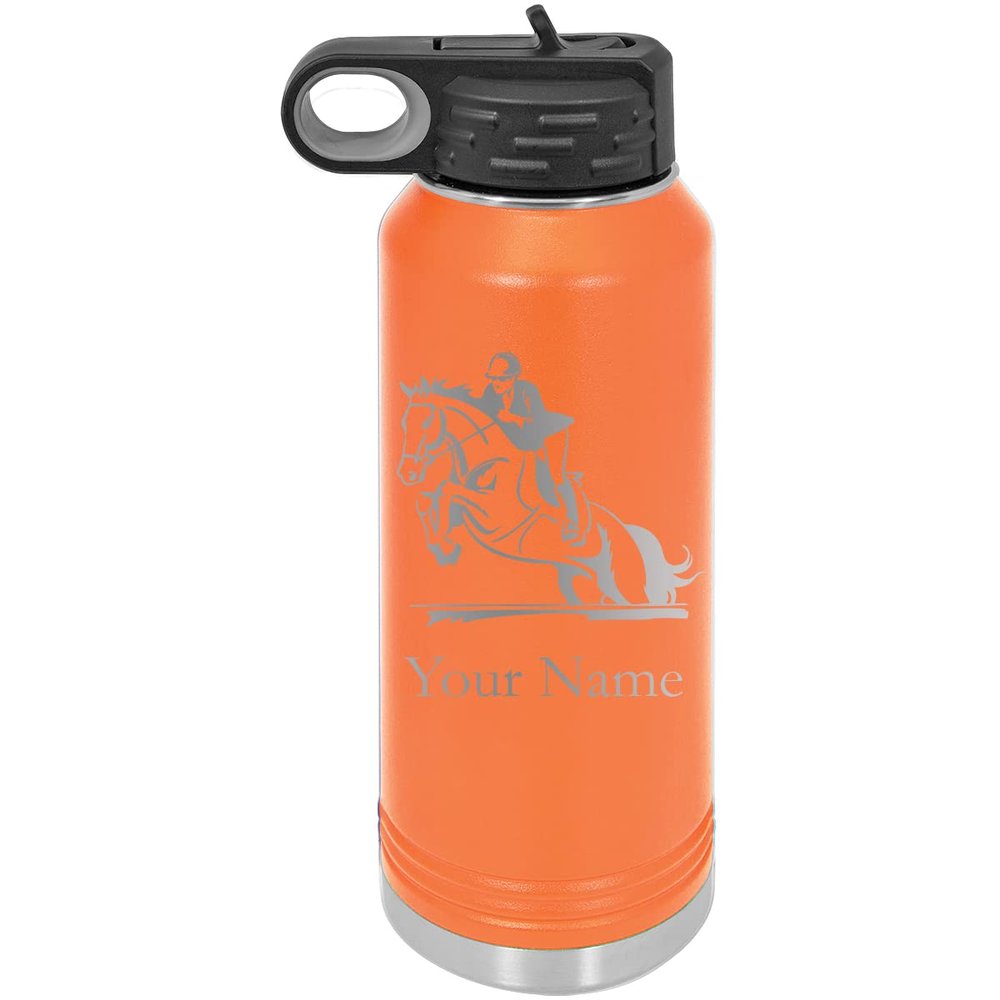 Hunter Jumper English Style Horse Personalized Custom Engraved Double Wall Vacuum Hot/Cold Drinks Insulated Stainless 20-Ounce Steel Boys/Girls Sports Team Water Bottle with Flip Top Lid, Straw