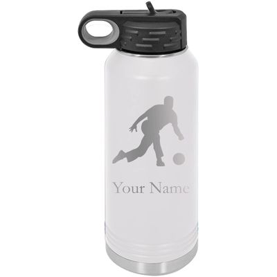 Bowling Team Bowler Personalized Custom Engraved Double Wall Vacuum Hot/Cold Drinks Insulated Stainless 40-Ounce Steel Boys/Girls Sports Team Water Bottle with Flip Top Lid, Straw