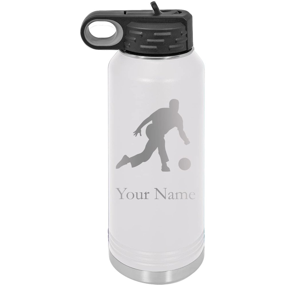 Bowling Team Bowler Personalized Custom Engraved Double Wall Vacuum Hot/Cold Drinks Insulated Stainless 40-Ounce Steel Boys/Girls Sports Team Water Bottle with Flip Top Lid, Straw