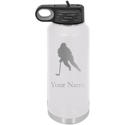 Hockey Player Pee-Wee Junior High School Personalized Custom Engraved Double Wall Vacuum Hot/Cold Drinks Insulated Stainless 32-Ounce Steel Boys/Girls Sports Team Water Bottle with Flip Top Lid, Straw