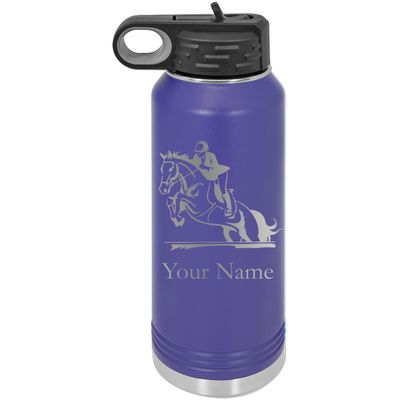 Hunter Jumper English Style Horse Personalized Custom Engraved Double Wall Vacuum Hot/Cold Drinks Insulated Stainless 40-Ounce Steel Boys/Girls Sports Team Water Bottle with Flip Top Lid, Straw