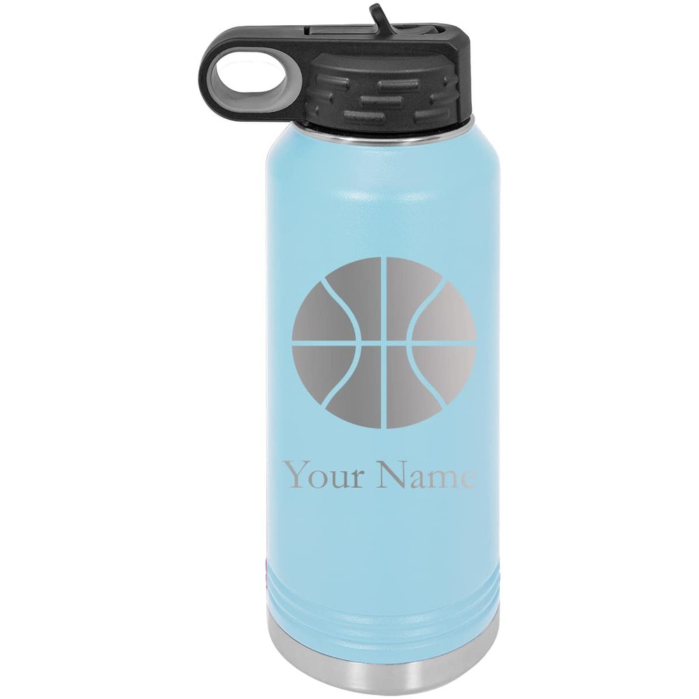 Add Name Basketball Personalized Custom Engraved Double Wall Vacuum Hot/Cold Drinks Insulated Stainless 20-Ounce Steel Boys/Girls Sports Team Water Bottle with Flip Top Lid, Straw
