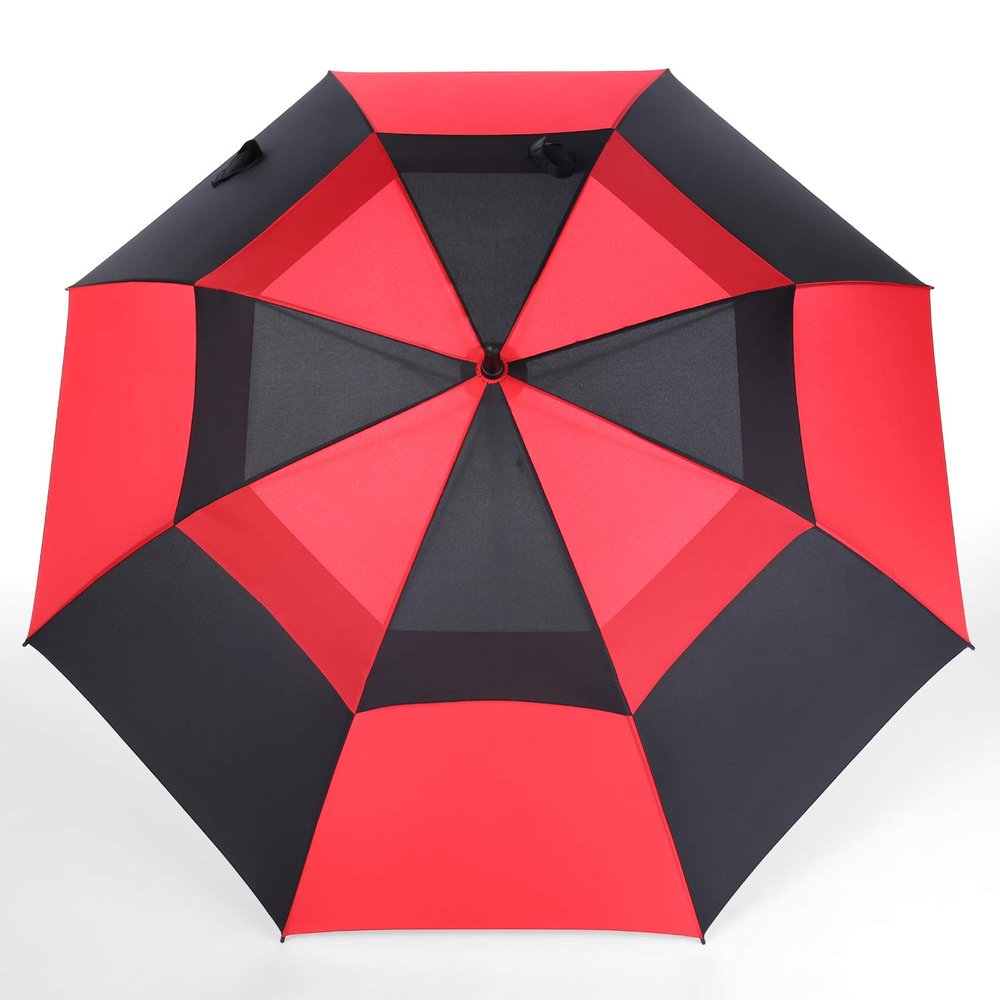 MRTLLOA Extra Large Red/Black Golf Umbrella, 54/62/68/72 Inch Automatic Open, Oversize Double Canopy Vented Windproof Waterproof Sports Umbrellas for Rain(72 Inch Red/Black)