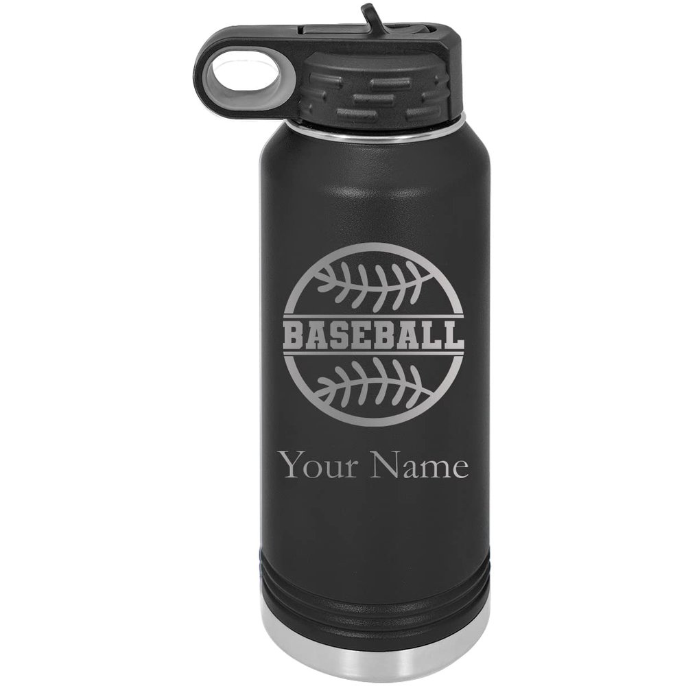 Add Your Name Baseball Personalized Custom Engraved Double Wall Vacuum Hot/Cold Drinks Insulated Stainless 20-Ounce Steel Boys/Girls Sports Team Water Bottle with Flip Top Lid, Straw