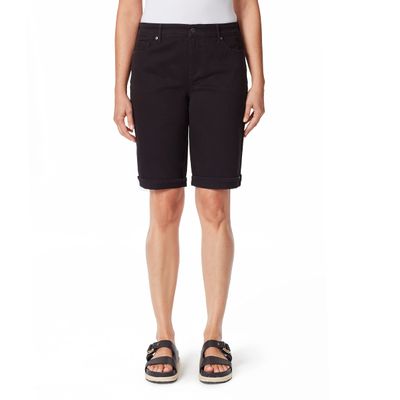 Gloria Vanderbilt Women's Mid Rise Feminine Cut Bermuda Short, Black, 10 Petite