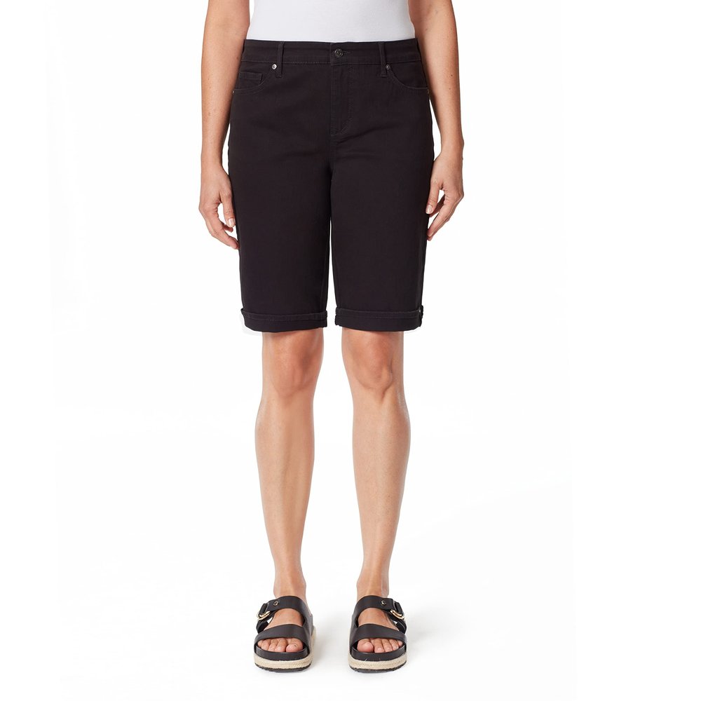 Gloria Vanderbilt Women's Mid Rise Feminine Cut Bermuda Short, Black, 10 Petite