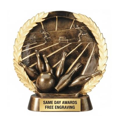 Same Day Awards High Relief Bowling Trophy Laurel Wreath Design - Custom Engraved Bowling Award for Leagues Tournaments Champions MVPs and Team Recognition
