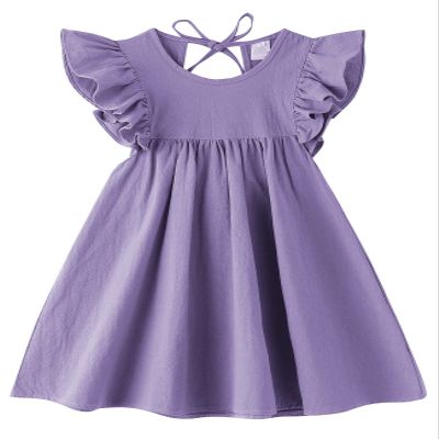 LYXIOF Toddler Baby Girl Cotton Linen Dress Ruffle Sleeve Halter Sleeveless Kids Casual Dresses Dark Purple 90CM