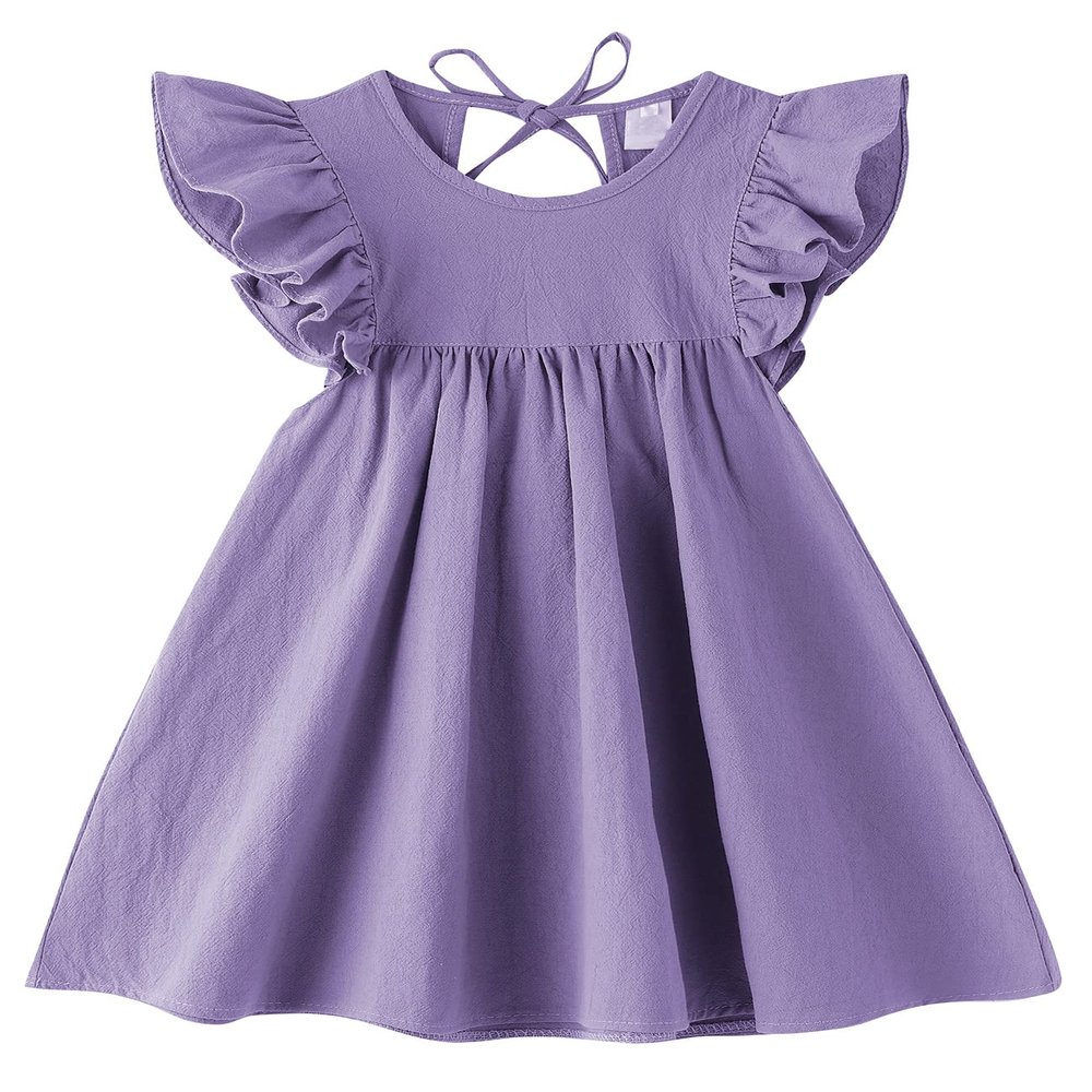 LYXIOF Toddler Baby Girl Cotton Linen Dress Ruffle Sleeve Halter Sleeveless Kids Casual Dresses Dark Purple 90CM