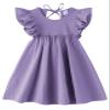 LYXIOF Toddler Baby Girl Cotton Linen Dress Ruffle Sleeve Halter Sleeveless Kids Casual Dresses Dark Purple 90CM view 1