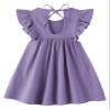 LYXIOF Toddler Baby Girl Cotton Linen Dress Ruffle Sleeve Halter Sleeveless Kids Casual Dresses Dark Purple 90CM view 3
