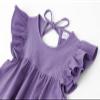 LYXIOF Toddler Baby Girl Cotton Linen Dress Ruffle Sleeve Halter Sleeveless Kids Casual Dresses Dark Purple 90CM view 4