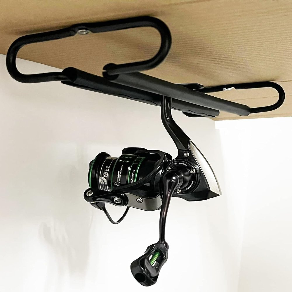 AUXPhome Metal Fishing Reel Display Rack, Fishing Reel Ceiling Mount Storage Rack Spinning Reel Organizer Holder for Garage, Cabin and Basement, Holds 3 Fishing ReelNo Spinning Fishing Reel