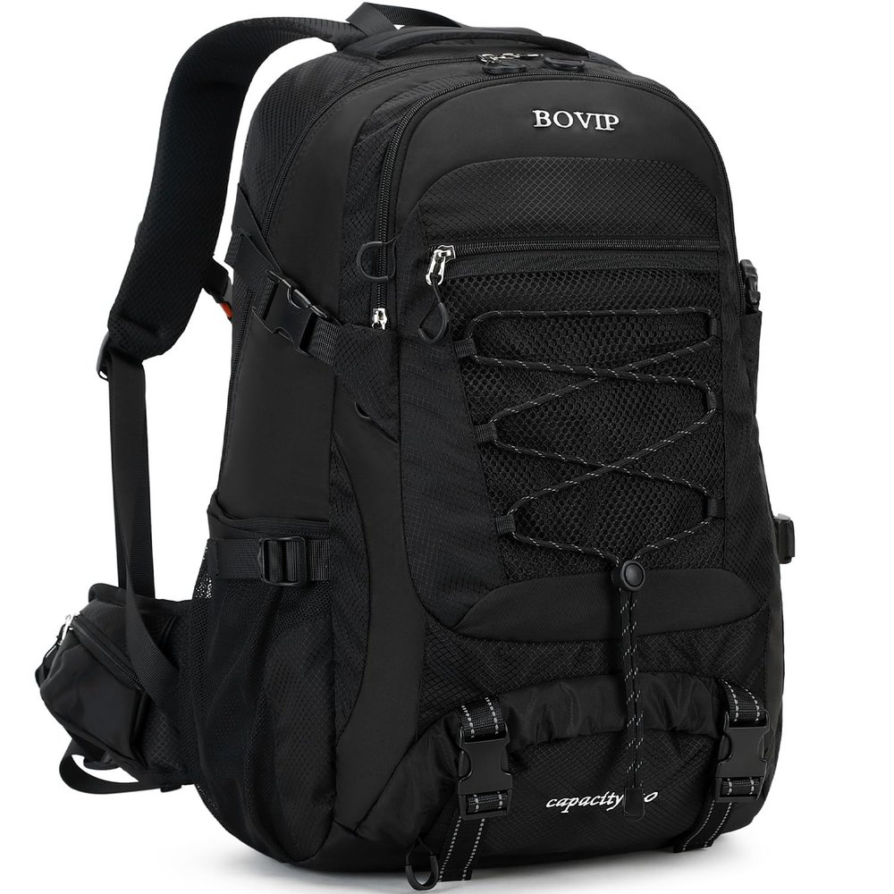 BOVIP 40L Hiking Backpack Waterproof Lightweight Daypack Travel Sports Camping Backpack for Men Women Black