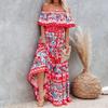 Women's Casual Party Wear Ditsy Floral Ladies Fashion Bardot Off Shoulder 2 Way Tiered Style Midi Dress (Color : A, Size : XL/X-Large) view 2