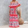 Women's Casual Party Wear Ditsy Floral Ladies Fashion Bardot Off Shoulder 2 Way Tiered Style Midi Dress (Color : A, Size : XL/X-Large) view 4