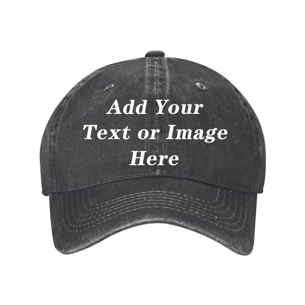 ANGELJUAN Personalized Baseball Cap with Text Image Dad Hats Soft Washed,Black