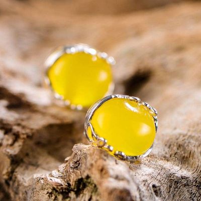 QYRKYP Ears925 Sterling Silver Jewelry Clear Yellow Chalcedony Fashion Personality Female Ear Stud Moire White Chalcedony Earrings/Yellow Chalcedony