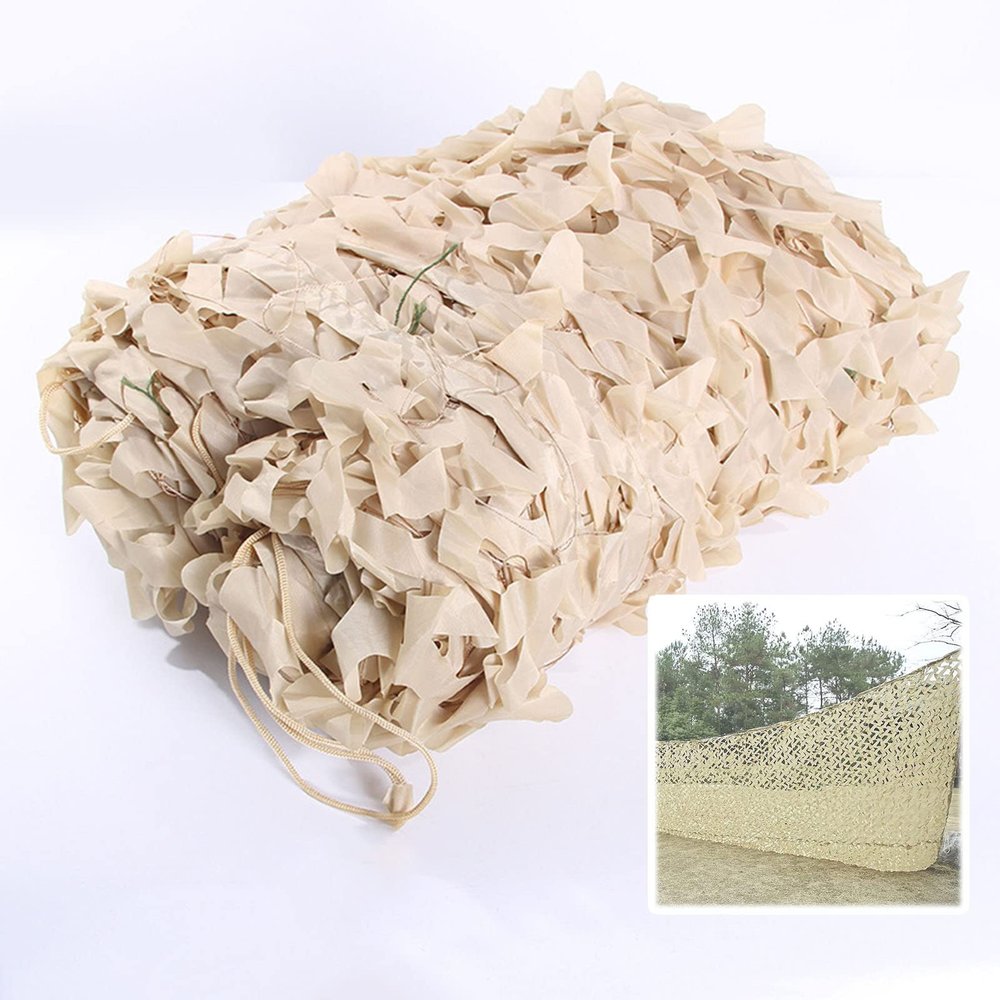 Military Reinforced Camouflage Netting, Beige Shade Net, Hunting Camo Netting, for Camping, Decoration, Car Cover, Sunscreen Camouflage Net, Anti-ultraviolet/ Anti-aging,Beige-3x5m(9.8*16.4ft)