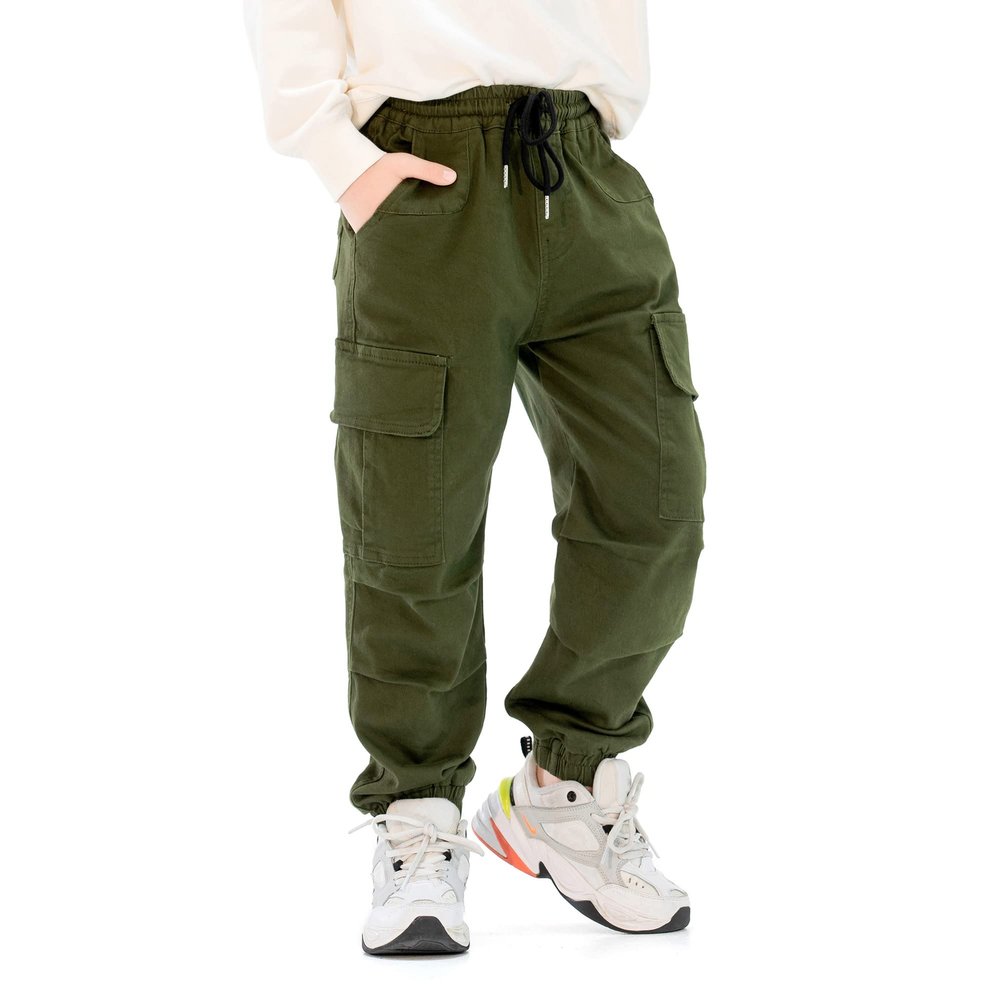 MINI PANDA Boys' Cargo Pant,Husky Boys Adjustable Waist Pants Size 6-16 (10, Olive)