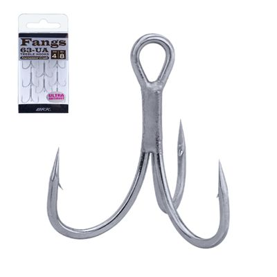 BKK FANGS-63 Treble Hook | 1/0 | 6-Pack | 3X | Saltwater Ultra-Antirust Coating | Needle Point | OShaughnessy Bend