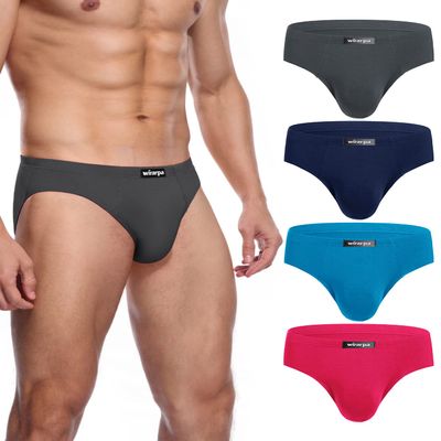 wirarpa Men's Underwear Modal Microfiber Briefs No Fly Covered Waistband Silky Touch Underpants 4 Pack Slate Navy Blue Red,Medium