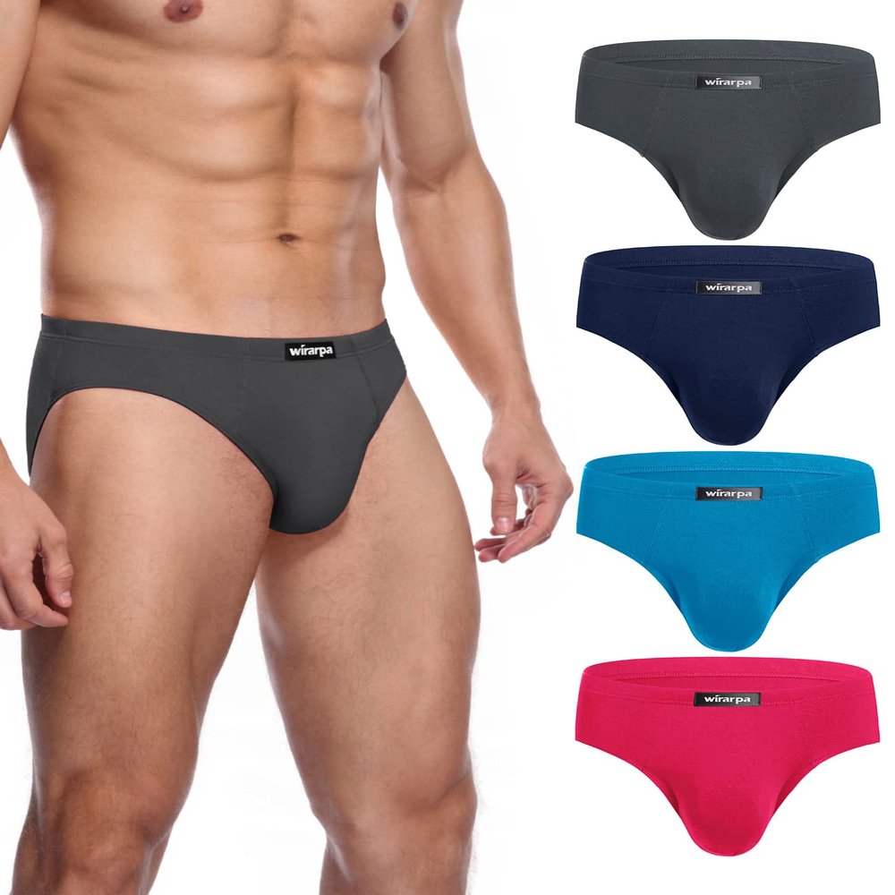 wirarpa Men's Underwear Modal Microfiber Briefs No Fly Covered Waistband Silky Touch Underpants 4 Pack Slate Navy Blue Red,Medium