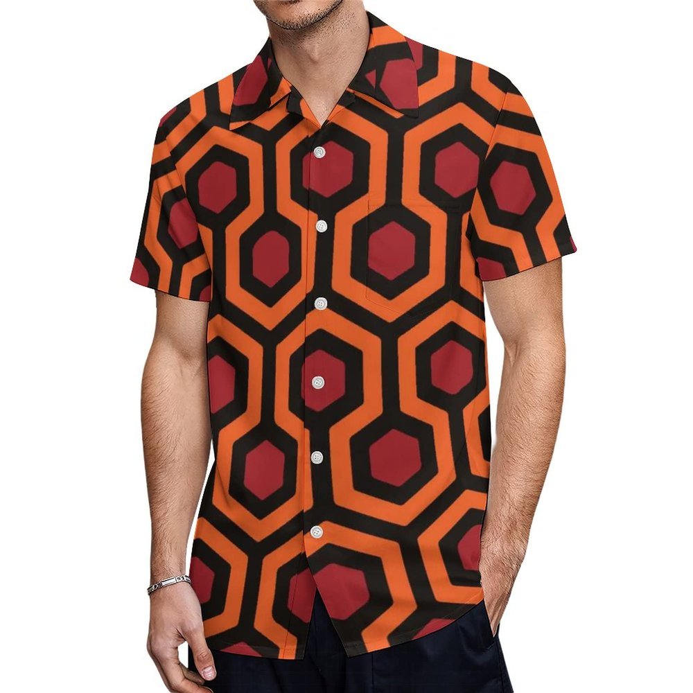 BAIKUTOUAN Shining Carpet Pattern Men's Short Sleeve Shirt Casual Loose Button Down Shirts for Work Beach Vacation XL